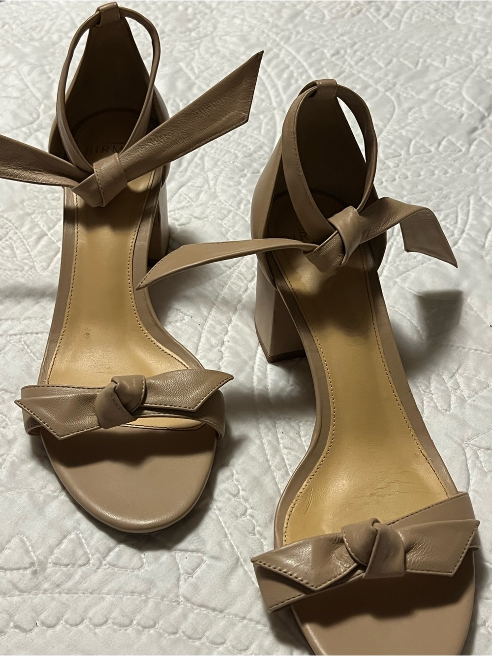 Alexandre Birman Taupe Knot Ankle-Strap Block Heel Sandals